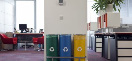recycling bins in a office